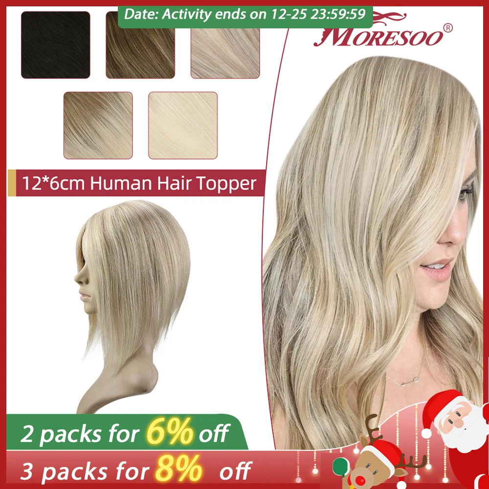 Moresoo Topper Hair Pieces for Women Human Hair Machine Remy Brazilian Hair Natural Straight Blonde #60 12*6cm Clip in Toupee