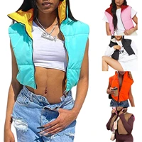 womens casual puffer lightweight vest fashion contrast color sleeveless down jacket coat for autumn winter streetwear