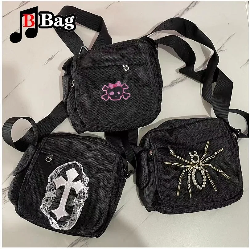 

Нейлоновые сумки на плечо Y2K в стиле панк с пауком для женщин и девушек, холщовая маленькая квадратная сумка, Готическая сумка через плечо, женская модная сумка