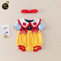 infant baby girls summer romper green fairy tale princess wears snow white red apple little kids jumpsuits gift big bow headband
