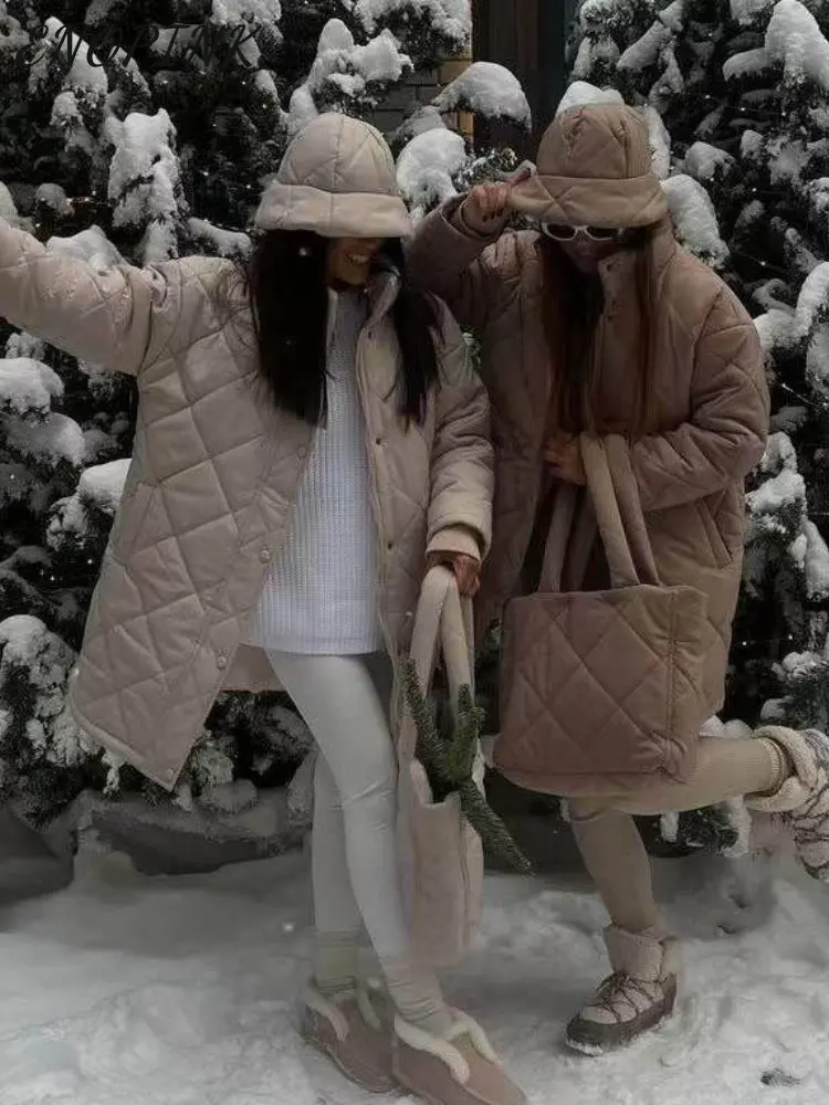 Winter Stand Collar Long Parkas Cotton Coat Women 2022 Loose Warm Diamond Puffer Jacket Clothes Female Casual Streetwear Outwear