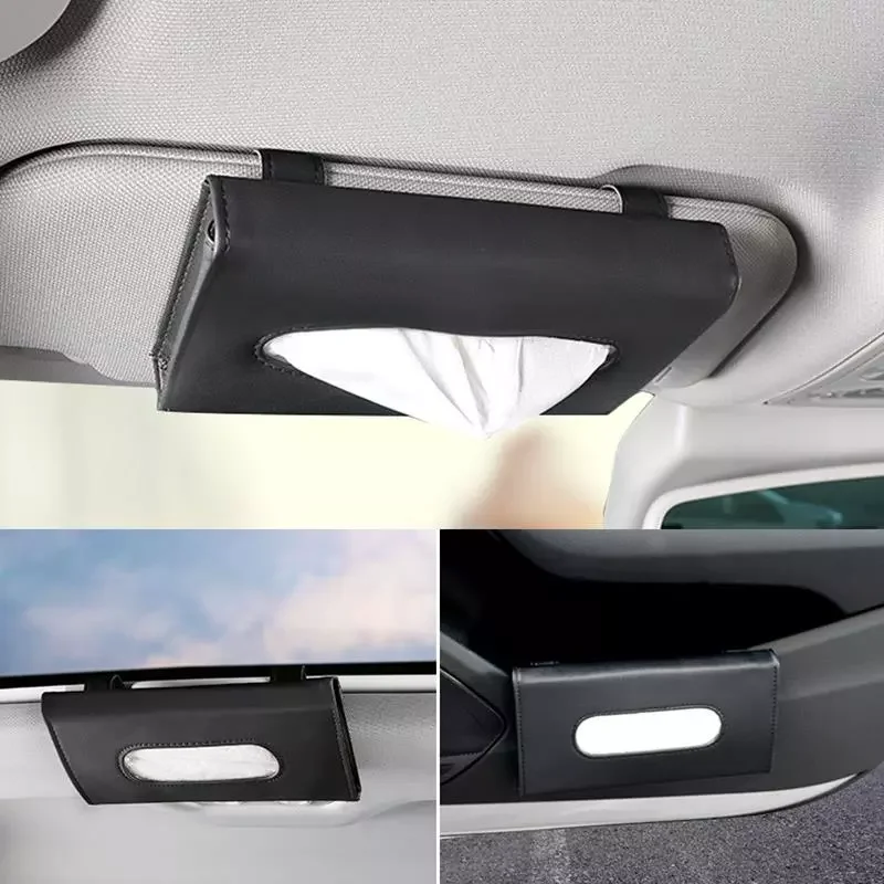 

2020 Car Visor Tissue Holder PU Leather Hanging Paper Towel Clip Napkin Holder Backseat Tissue Case Auto Interior Accessories