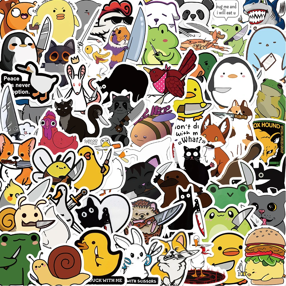 10/30/60PCS Cartoon Animal With Knife Stickers Funny Decals 