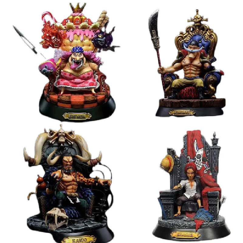 

One Piece Anime Hand-made Four Emperors Sitting White Beard Big Mom Kaido Red Hair Shanks Throne 23cm Pvc Model Decoration Gift