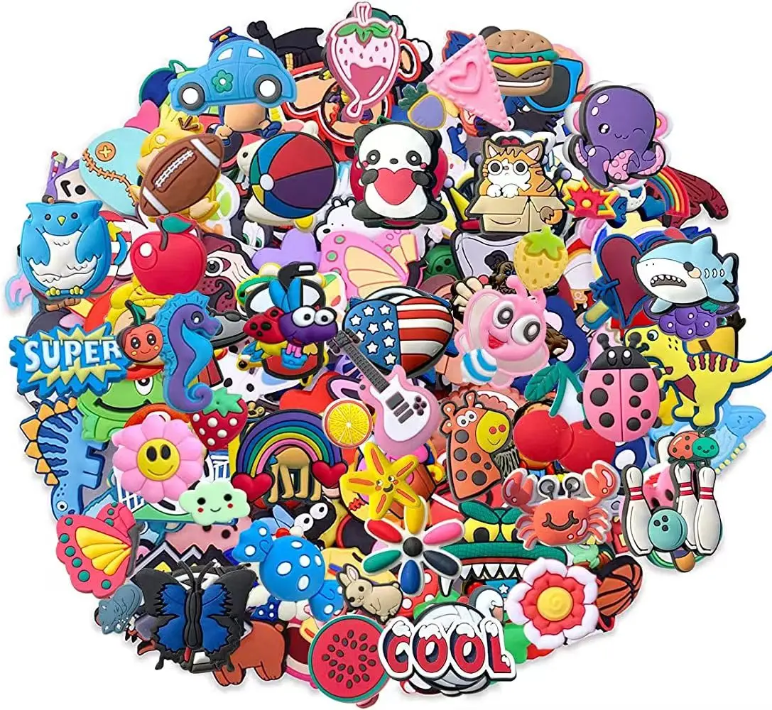 10-300PCS jibz Wholesale Random Cartoon Animal Shoe Charms Decrations For Croc Charms Buckle Kids X-mas Gifts Shoe Accessories