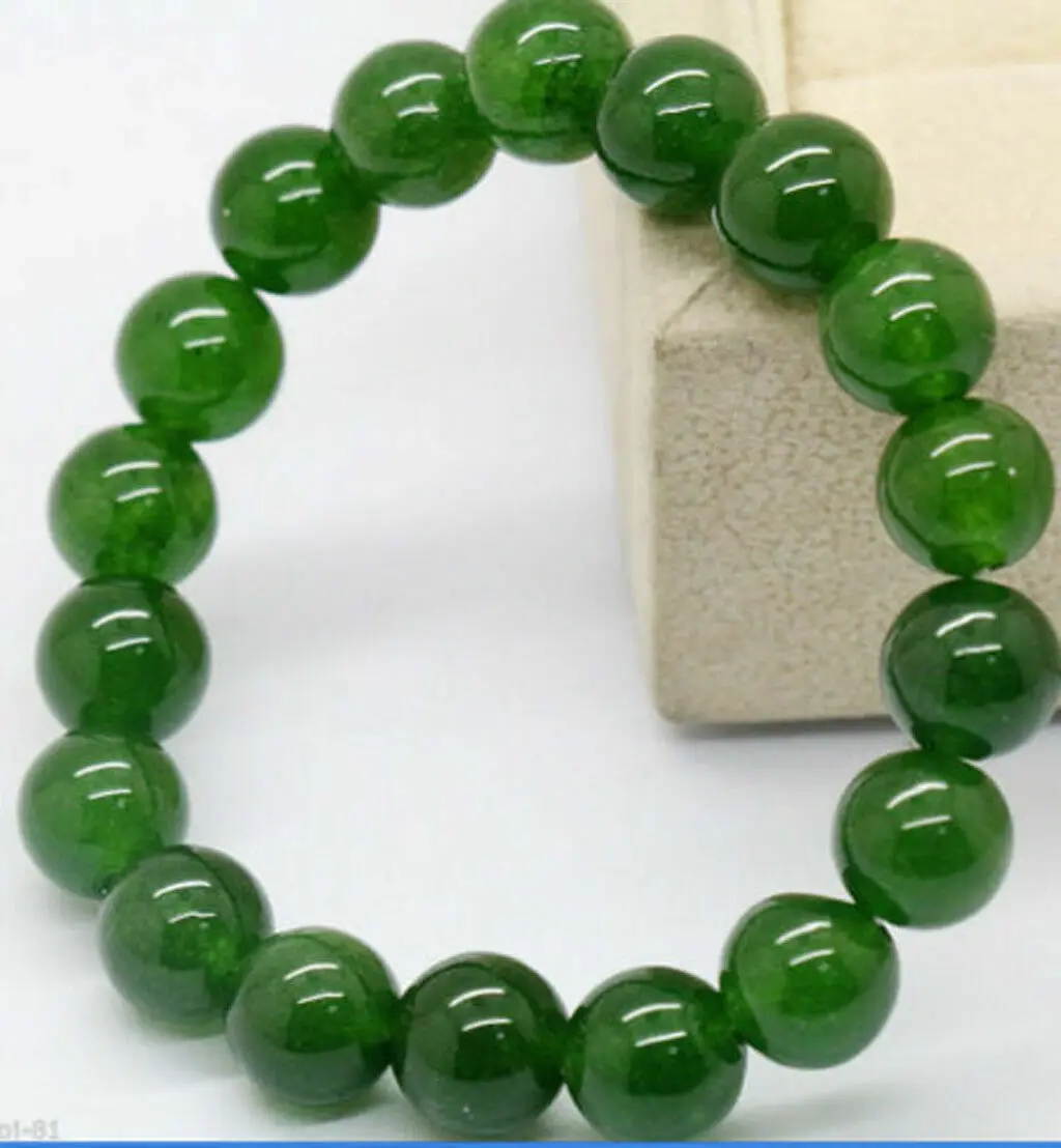 

Natural 10mm Green Emerald Round Gemstone Beads Stretchy Bangle Bracelet 7.5''
