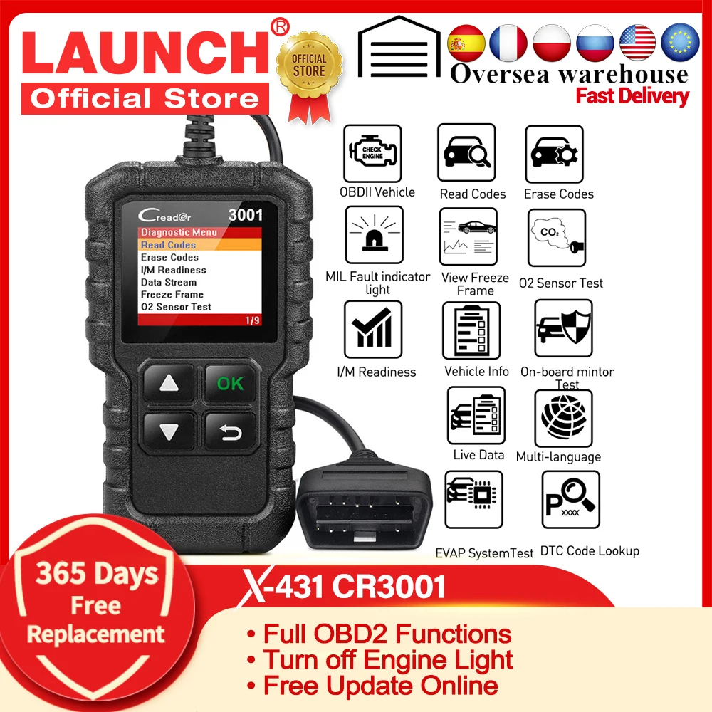  LAUNCH X431 CR3001 OBD2 автомобильный сканер профессиональный автомобильный диагностический инструмент OBDII Check Engine OBD II Code Reader Scan Tool в России pk ELM3…