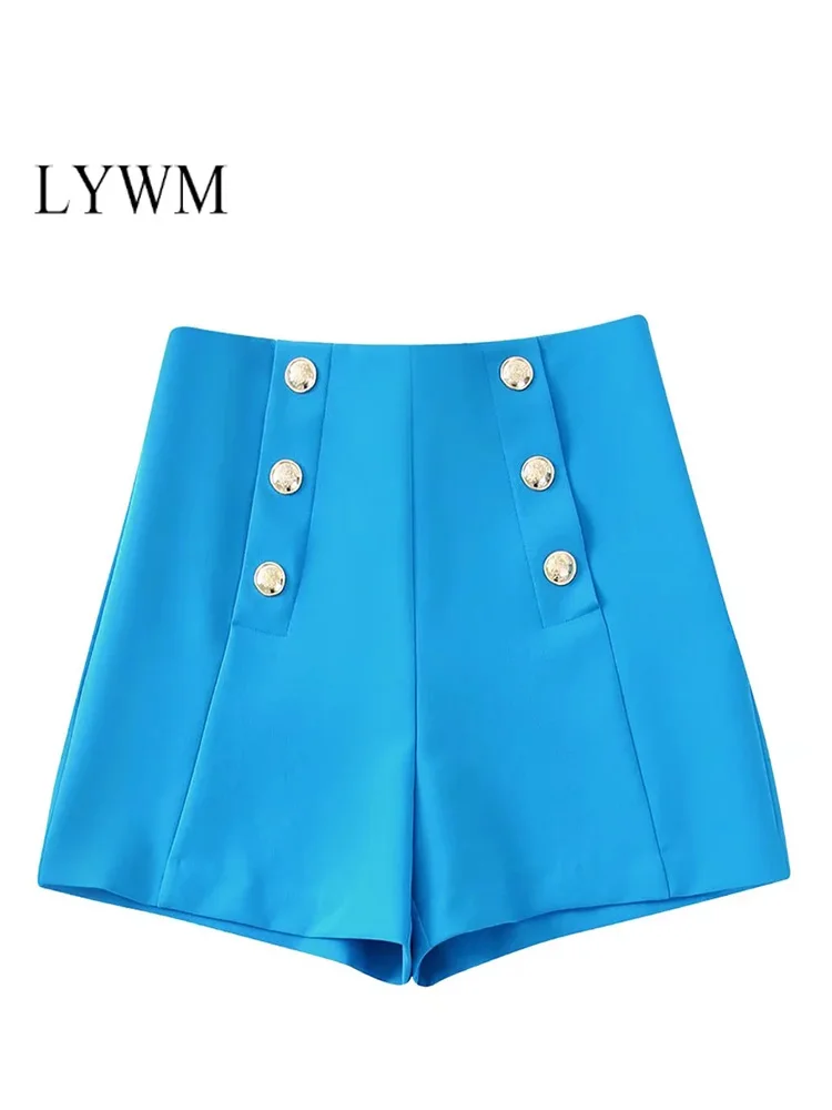 

LYWM Women Fashion Shorts With Buttons Vintage Zipper Fly High Waist Female Pants Mujer Chic Outfits