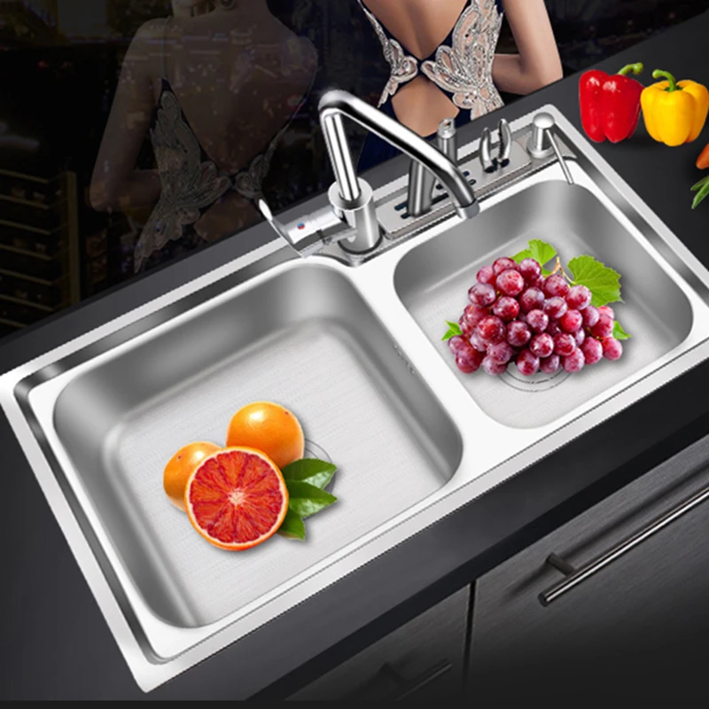 

Sus304 Stainless Steel Undermount Kitchen Double Sink Pipe Drainboard Mixer Taps Accesorios De Cocina Built-in Kitchen Sink