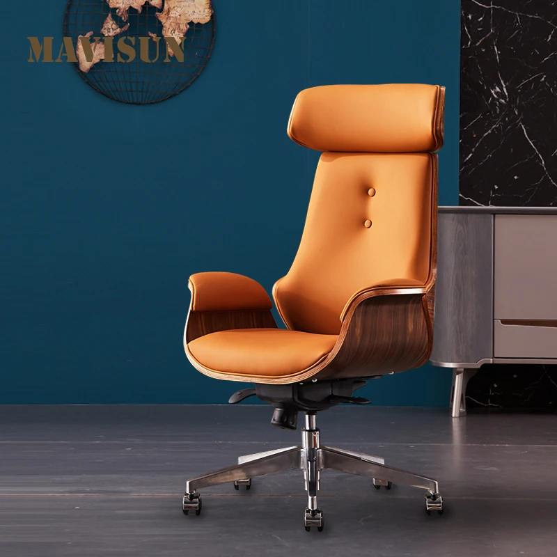 

Computer Gamer Chair With Wheels Soft Backrest Comfortable Business Custom Office Boss Swivel Lift Chair Leather Light Luxury