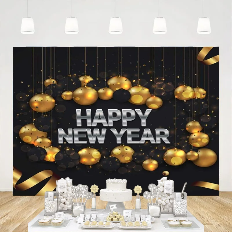 

Фон с новогодними шарами и лентой для празднования, тематический фон на заказ, фотография, декор для мероприятий, реквизит для фотобудки