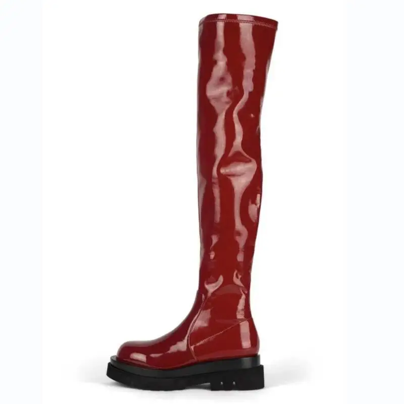 

Женские эластичные сапоги на платформе, черные, зеленые, красные, серые или коричневые сапоги на плоской подошве, большой размер 43, для осени...