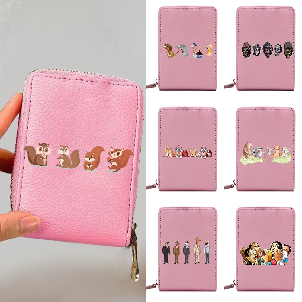 

Credit ID Card Holder Slim Leather Wallet Cartoon Pattern with Coin Pocket Women's Tower Buckle Money Bag Case Business Purse