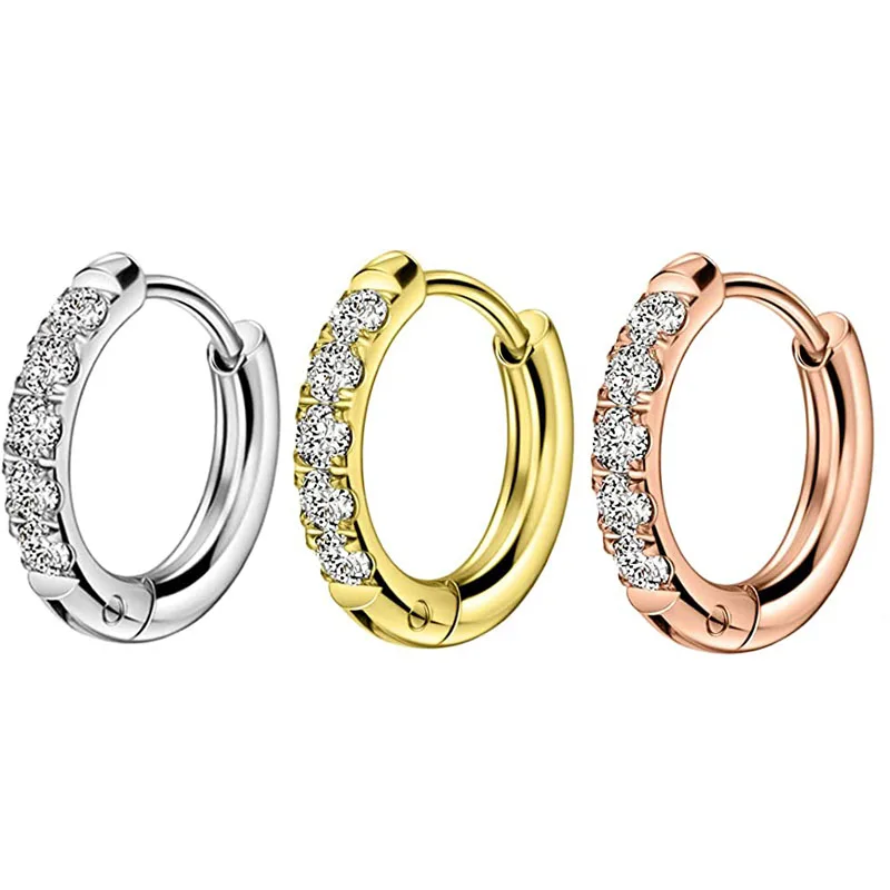 

1Pairs/2Pcs Cubic 18G Cubic Zirocnia Hoop Earrings 316L Stainles Steel Cuff Clip Earrings Huggie Stud Anti-allergy for Women Men