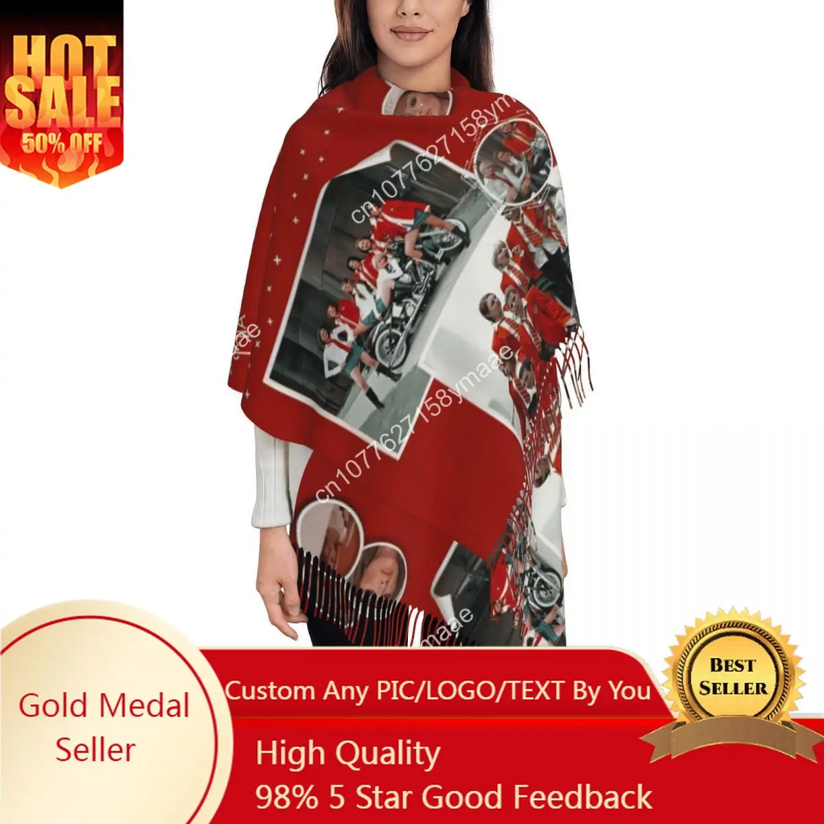 

Women's Tassel Scarf Red Rebelde Collage Large Winter Warm Shawl Wrap Mexican Daily Wear Cashmere Scarf