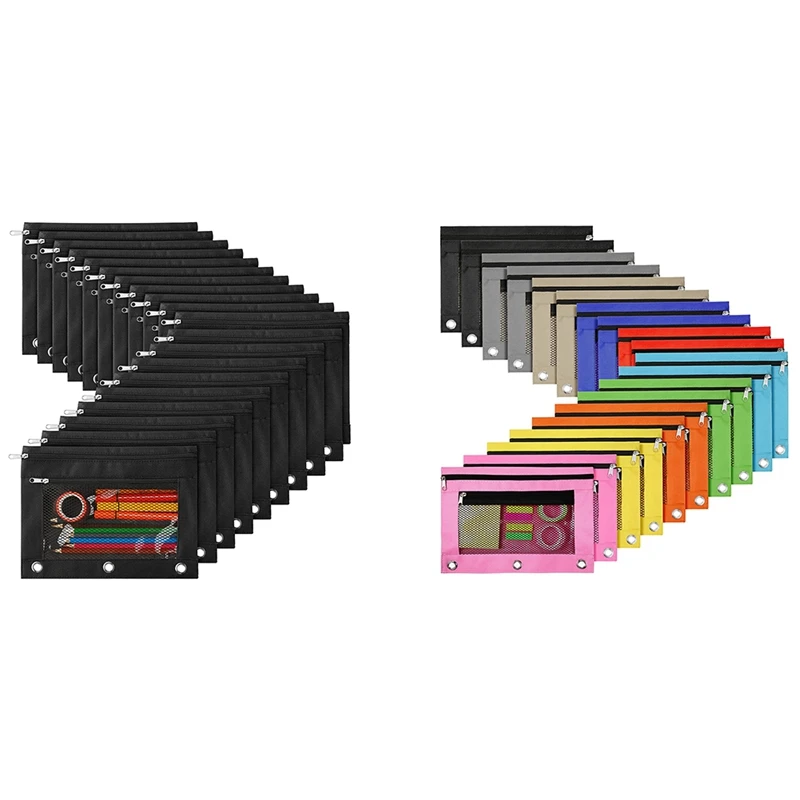 

20Pcs Pencil Pouches For 3 Ring Binder Zipper Pencil Pouch Case Bag With 2 Pocket And Mesh Window Binder Pouch
