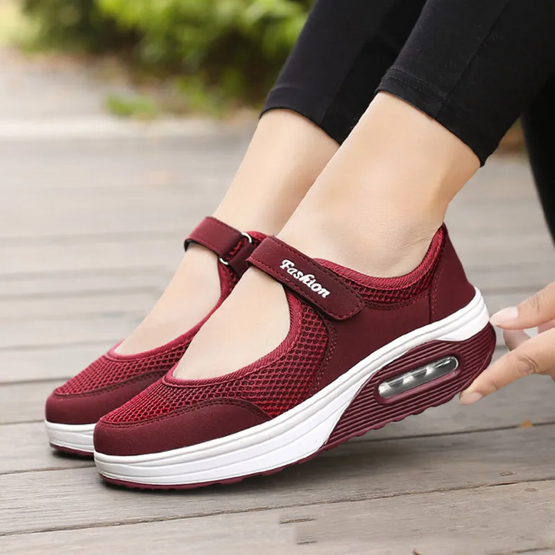 Casual sneakers women shoes fashion mesh breathable wedges shoes female sneakers plus size hook & loop tenis feminino