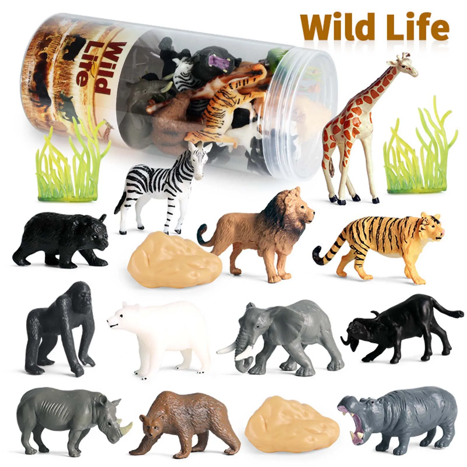 

12PCS Mini Safari Animal Figurines Set Jungle Animals Figures Great Educational Toys Playset For Children Toddler Party Supplies