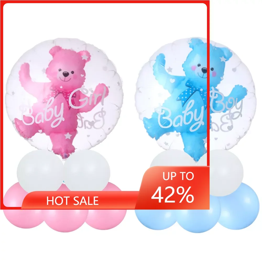 

4D Transparent Baby Boy Girl Blue Pink Bubble Balloon Bear Foil Balloons Kids Birthday Gender Reveal Baby Shower Decorations