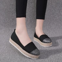 new fashion solid color canvas casual shoes hemp rope woven platform womens sneakers patchwork shallow loafers canvas shoes