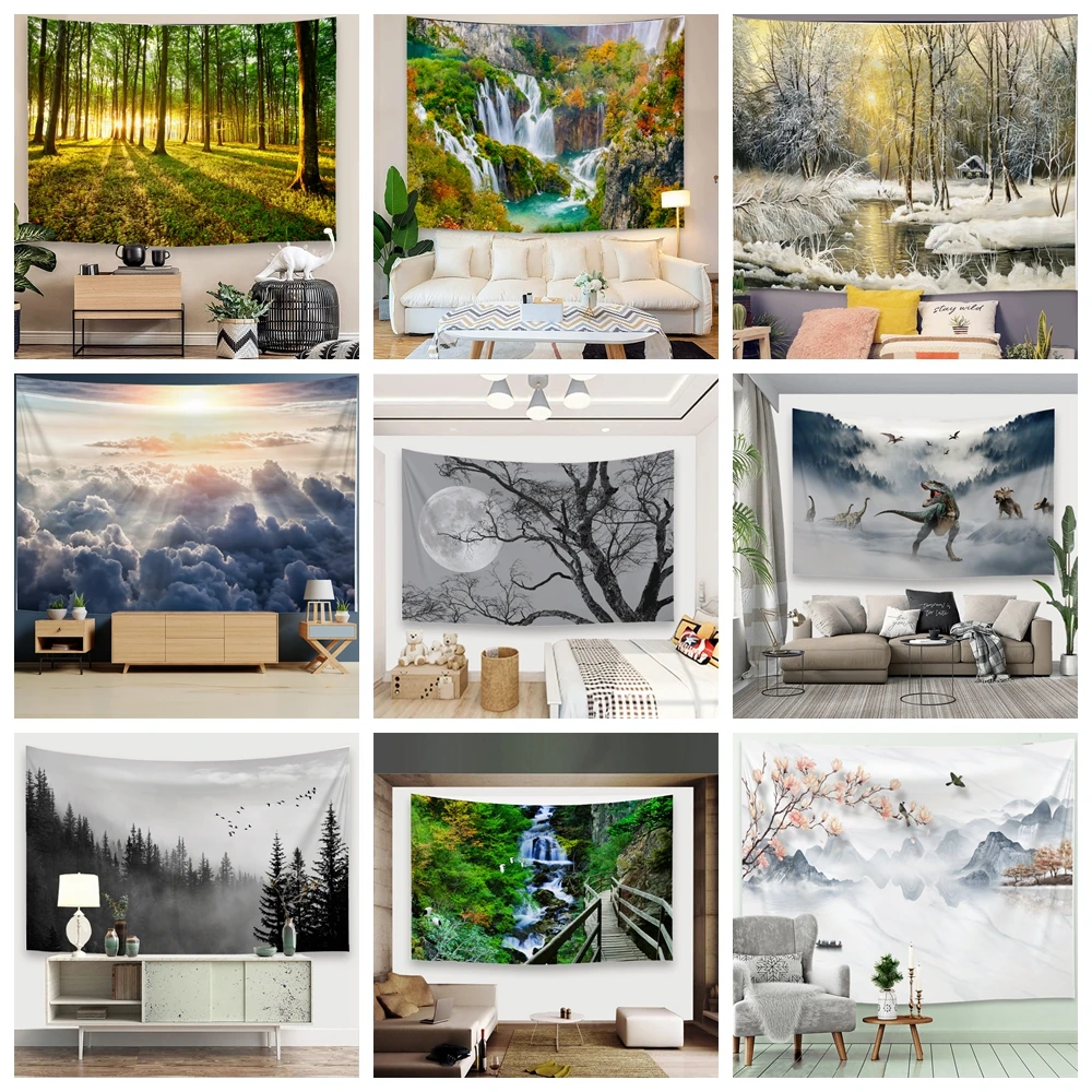 

Custom Waterfall Mountain Park Landscape Tapestry Wall Hanging Bohemian Psychedelic Nature Art Home Room Decor Scenery Tapestrie