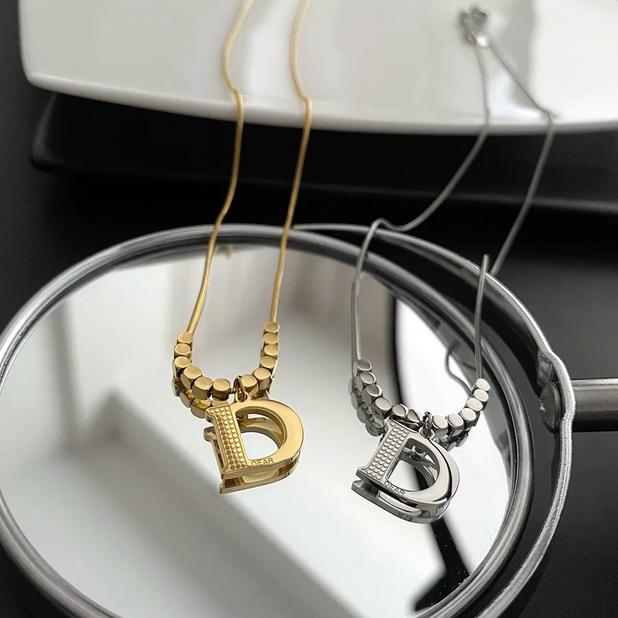 

RACHELZ Light Luxury Letter D Pendant Necklace Vintage Stainless Steel Necklaces For Women Non Tarnish Jewelry Gift