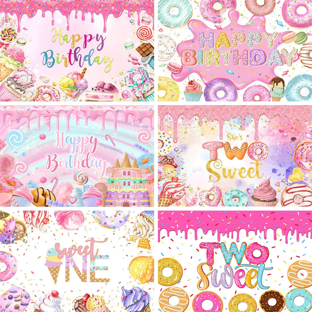 

Ice Cream Dessert Party Sweet One Backdrop Candy Donut Cake Table Decor Props Girl 1st Birthday Baby Shower Background Photocall