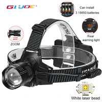 gijoe powerful white laser headlamp zoom super bright long range headlight camping flashlight usb rechargeable fishing light