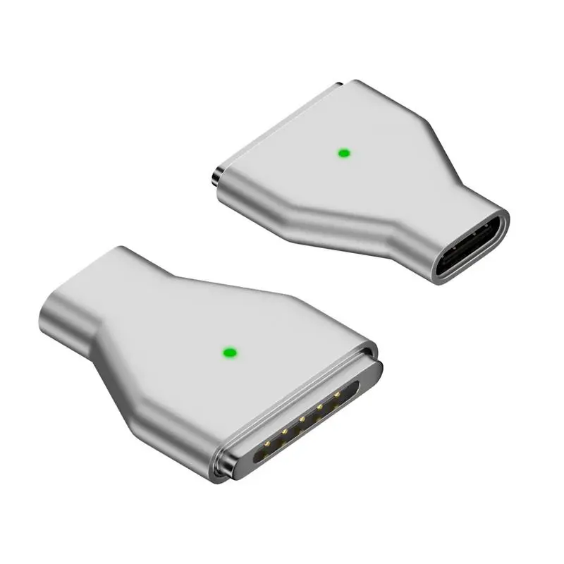 

USB C Магнитный адаптер для быстрой зарядки, магнитный USB C адаптер с серебряным цинковым сплавом, оболочка, телефон с индикатором для планшетов, ноутбуков