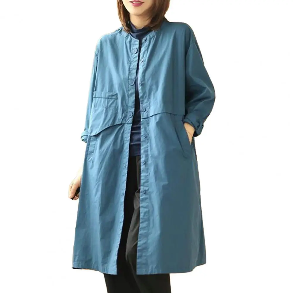 

Lady Trench Coat Stylish Plus Size Trench Coats for Women Loose Fit Solid Colors Pockets for Fall Spring Seasons Women Solid