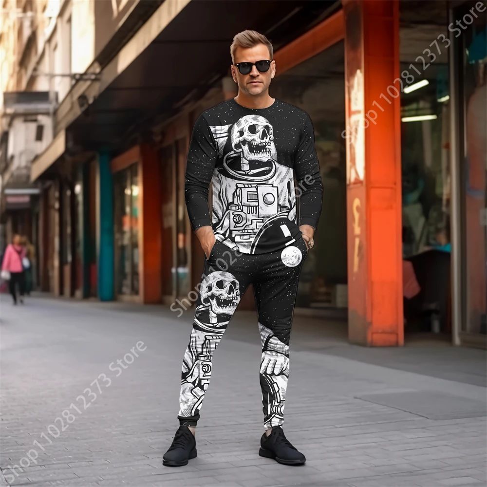 2023 Man Tracksuit Sets Fashion Men's Long Sleeve T-shirts Two Piece Set 3D Retro Skull Printing Casual Streetwear Men Clothing