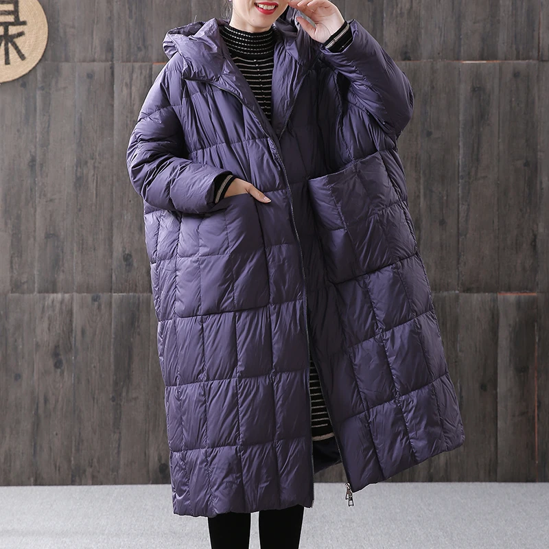 2023 Parkas Women Loose Long Coat Duck Down Jacket Winter Female Thick Warm Overcoat Winter Jacket Women Stitching Hooded Parka