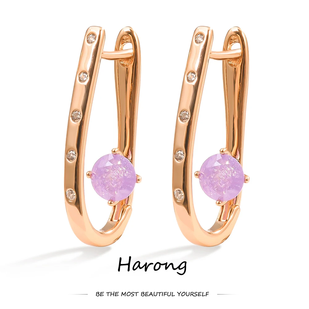

Harong Rose Gold Copper Earrings Newest Style Inlaid Purple Crystal Aesthetic Ear Clip Jewelry Gift for Women Special Gift
