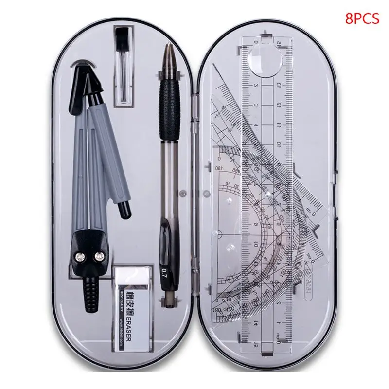 

8pcs/set Portable Geometry Protractor Drawing Ruler Pencil