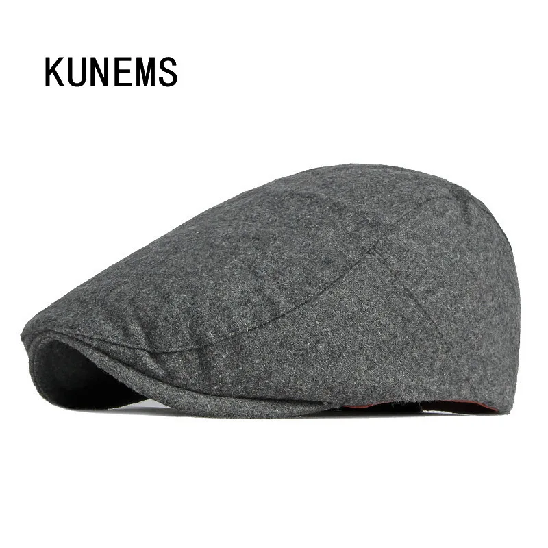 

KUNEMS Woolen Men Newsboy Caps Fashion Hat for Man Berets Boina Personality Retro Forward Cap Solid Hats Casual Dad Cap Gorros