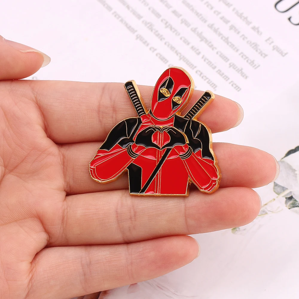 Marvel Movie Deadpool Finger Love Heart Brooch Cartoon Enamel Lapel Pin Badge Backpack Accessories Cute Wade Winston Wilson Pin images - 6