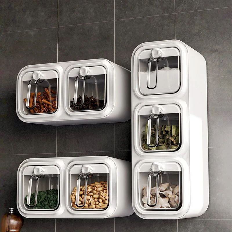 

С контейнером-органайзером, стойка для приправ, стойка для банок и специй, кухонный настенный шейкер для соли, банка для хранения, контейнер,...