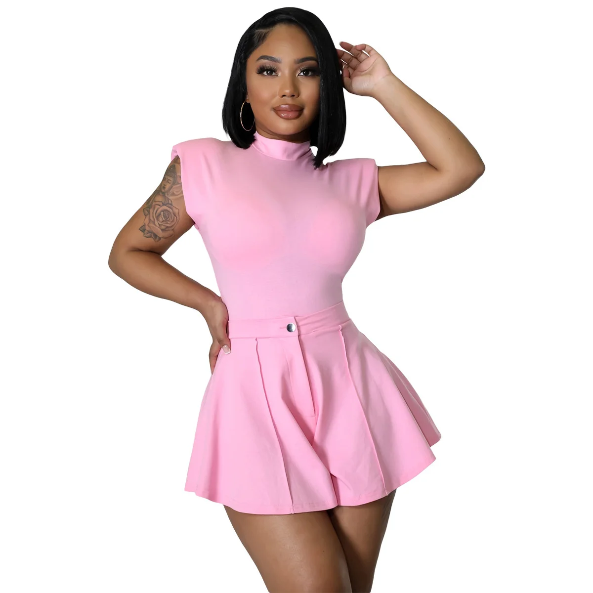 

Women's Fashion Bodysuit + Wide Leg Pants Two-piece Set Soild Tracksuit Women