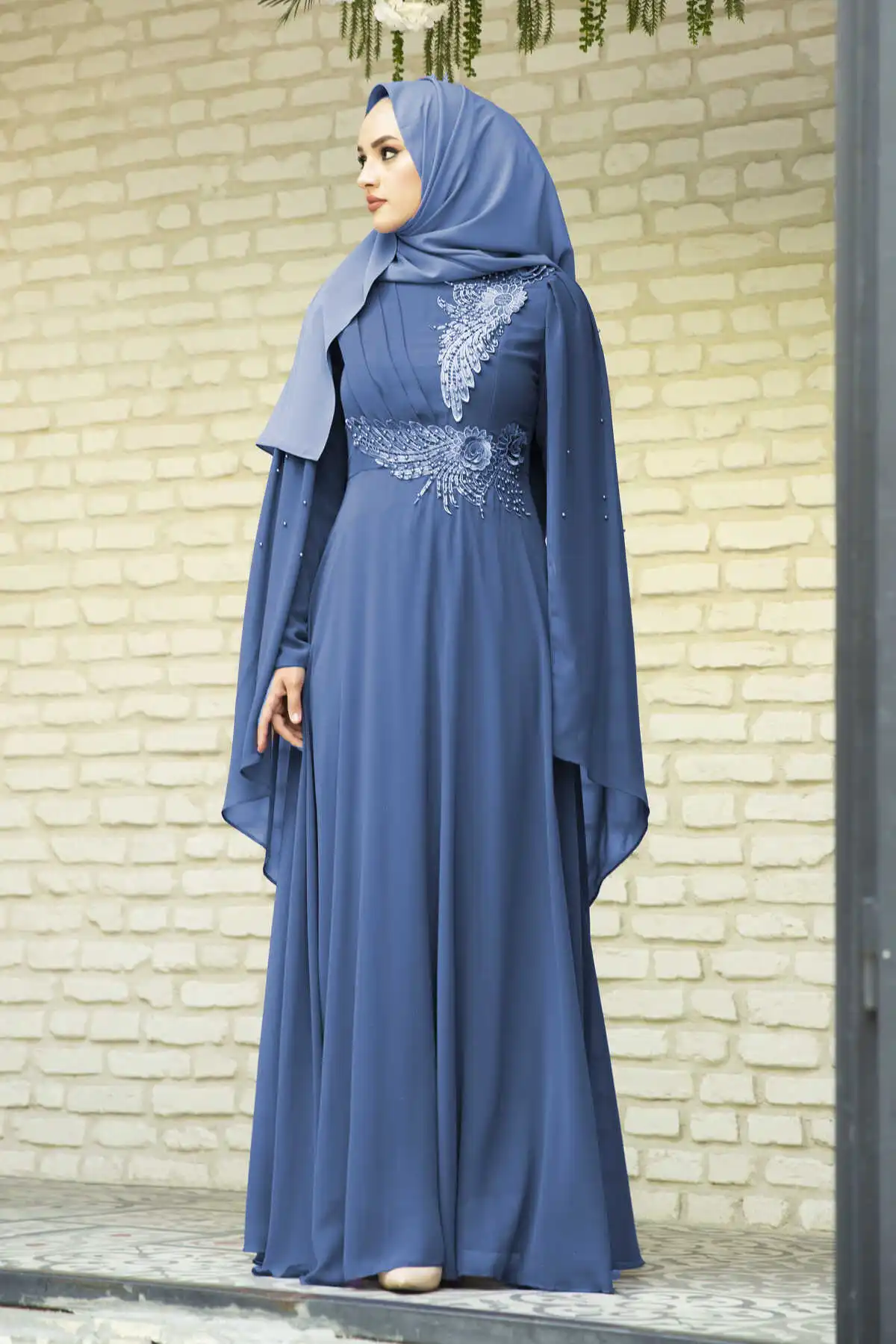 Голубые Вечерние платья с длинным рукавом