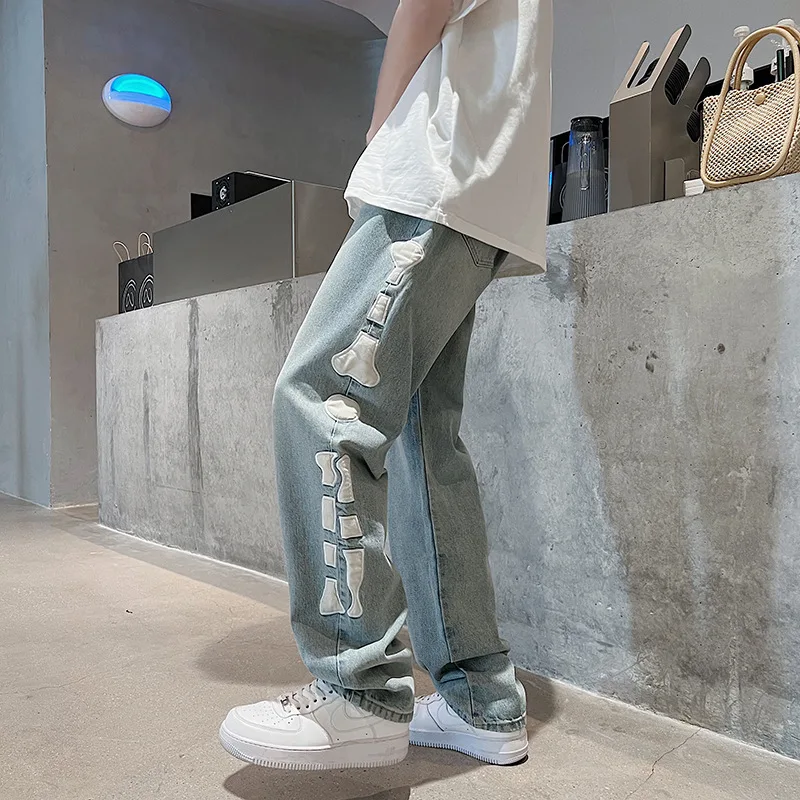DEEPTOWN Designer Straight Jeans Men Vintage Fashion Denim Pantas Loose Hip Hop Casual Trousers Male Streetwear Korean Spring
