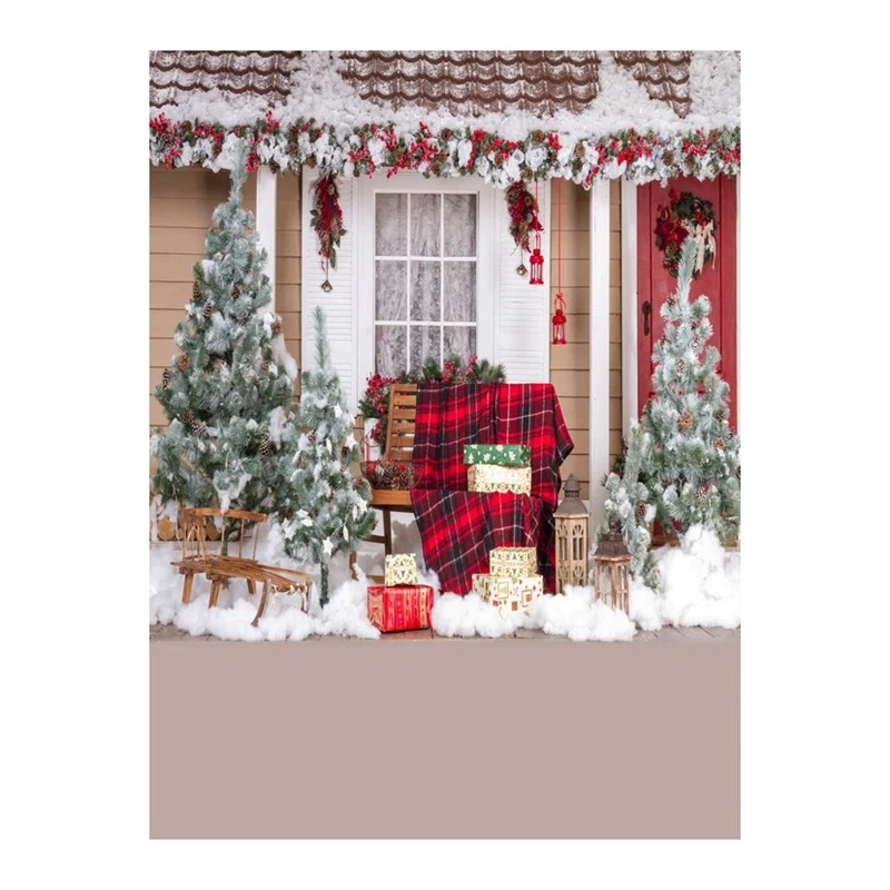

Winter Backdrops Christmas Snow Tree Santa Claus Deer Gift Lantern Kid Gift Pine Backgrounds Photocall for Photo Studio