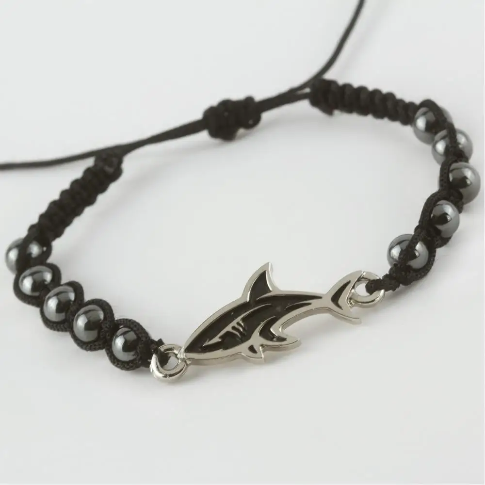

Shark figured hematite natural stone macrame braided bracelet