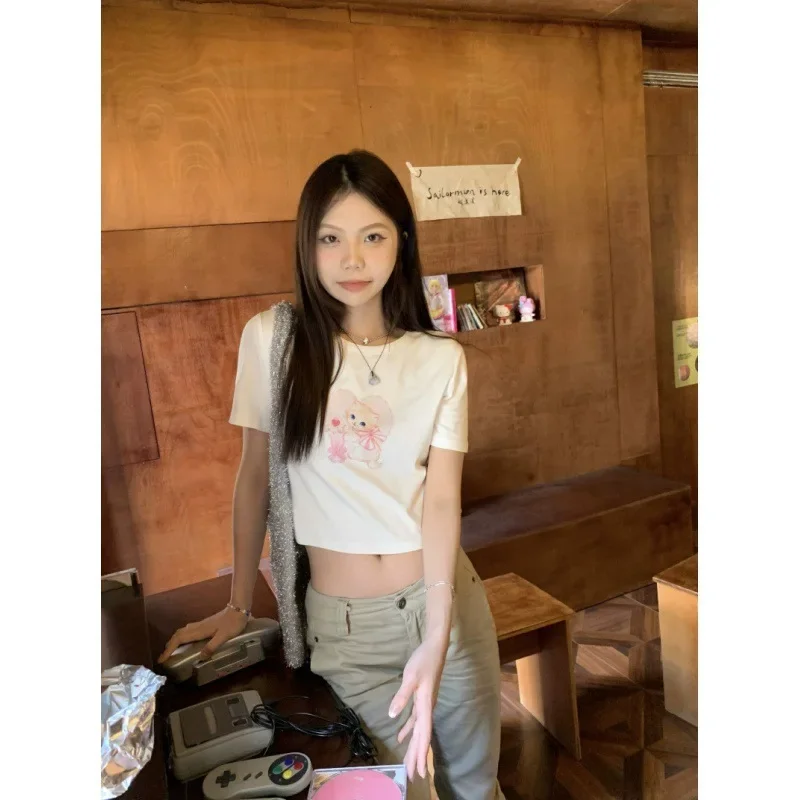 Хлопковая футболка для похудения в американском стиле женщин с круглым вырезом