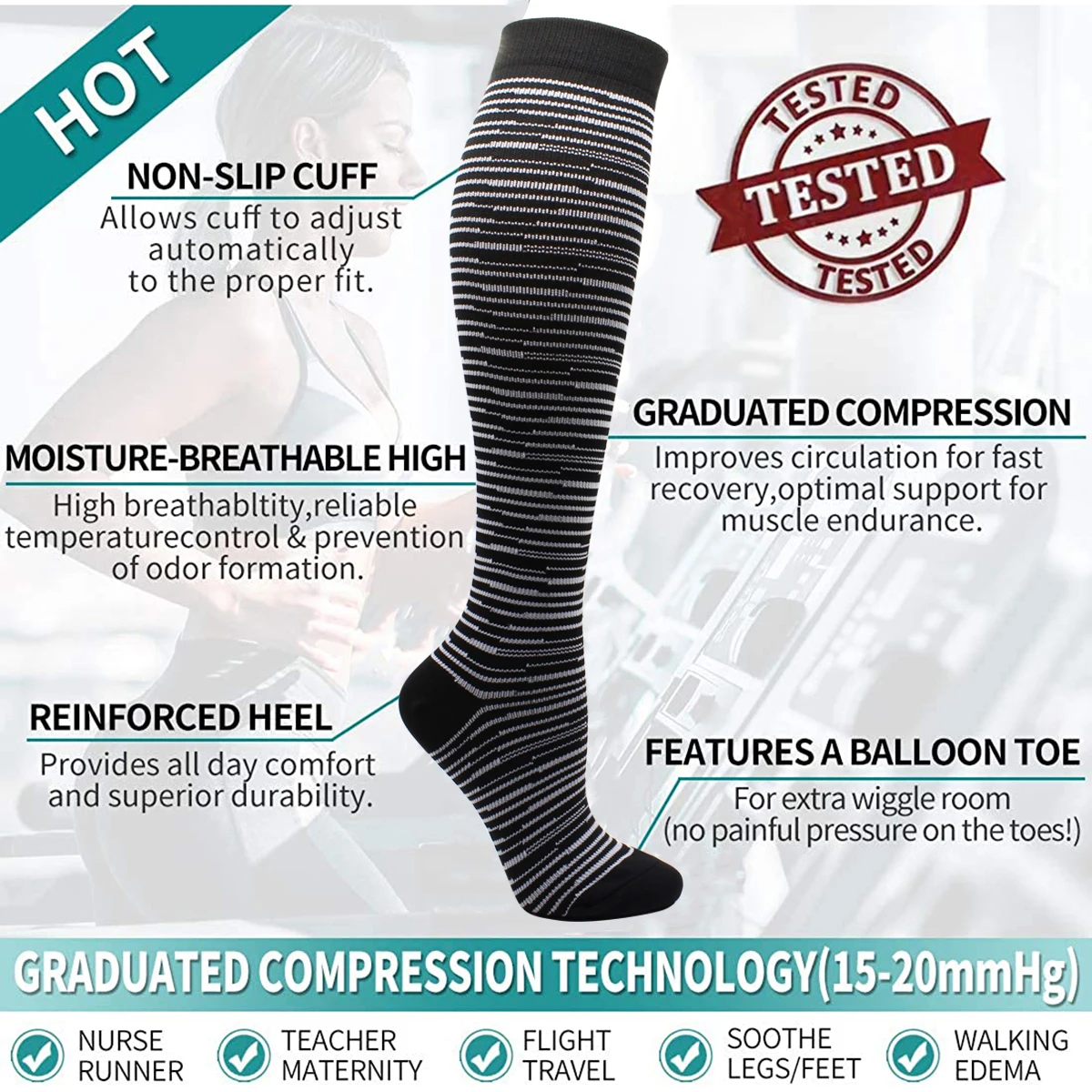 Compression Socks Pressure Nursing Socks For Edema Diabetes Varicose Veins Outdoor Running Sports Cycling Socks Men and Women