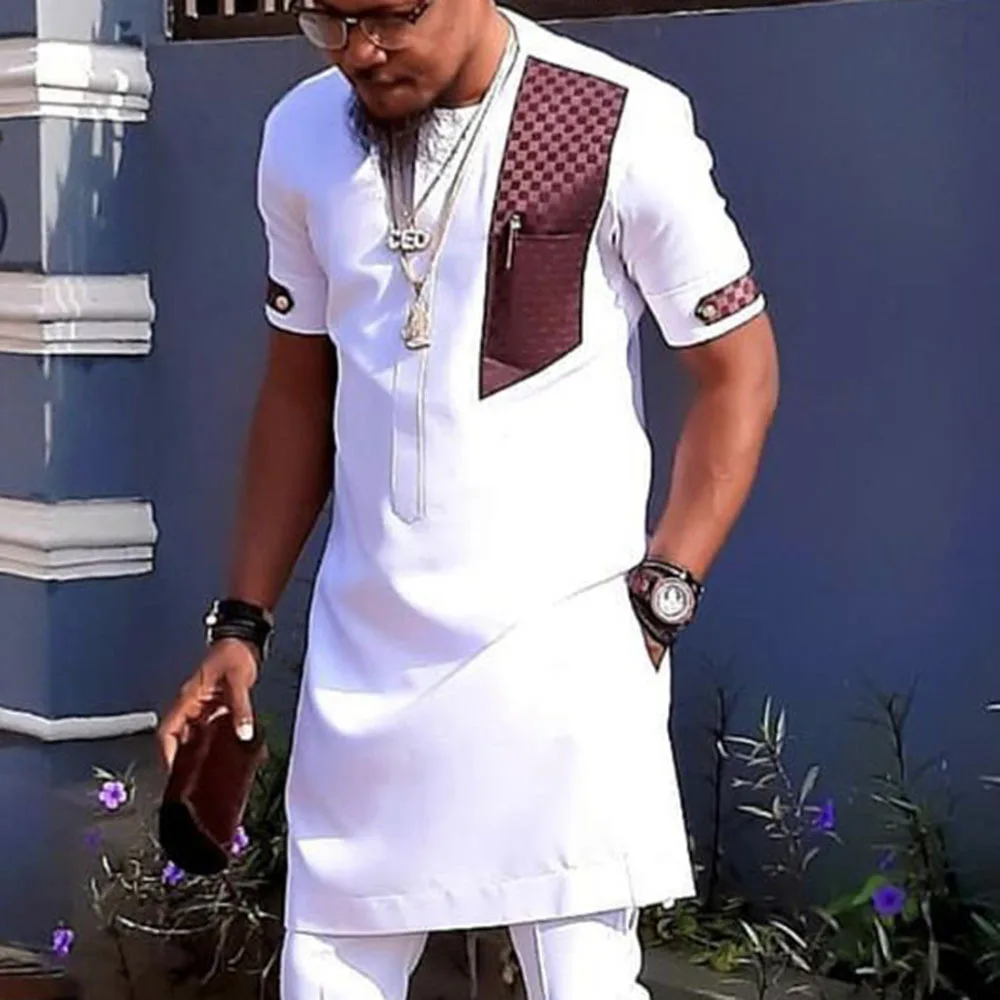 Dashiki T-shirt da uomo estate e autunno girocollo cuciture a maniche corte stile etnico africano camicia da uomo Casual M-4XL