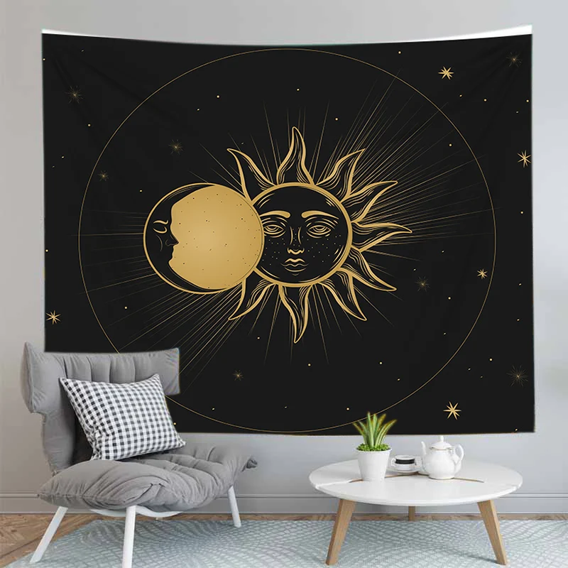 Tarot Card Tapestry Black Sun Moon Mandala Starry Sky Wall Hanging Astrology Tapestries Psychedelic Home Decoration |