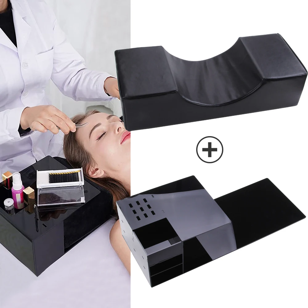 Eyelash Extension Neck Pillow With Acrylic Shelf Organizer Stand Soft Grafting Eyelashes Memory Foam Lash Pillow Makeup Salon