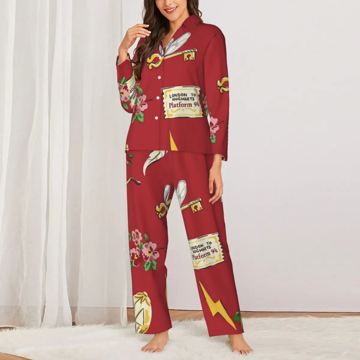 Женский пижамный комплект Гарри Поттер на пуговицах костюм из двух предметов