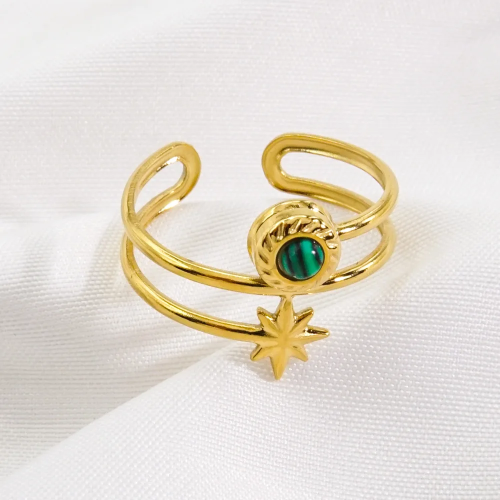 Восьмиугольная звезда из нержавеющей стали натуральный камень малахит Красный