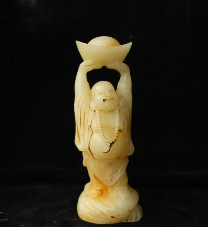 

18cm China Natural Old Jade hand carved Maitreya Buddha Statue Sculpture